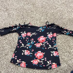 Tickled Teal Floral Blouse - Navy and Pink